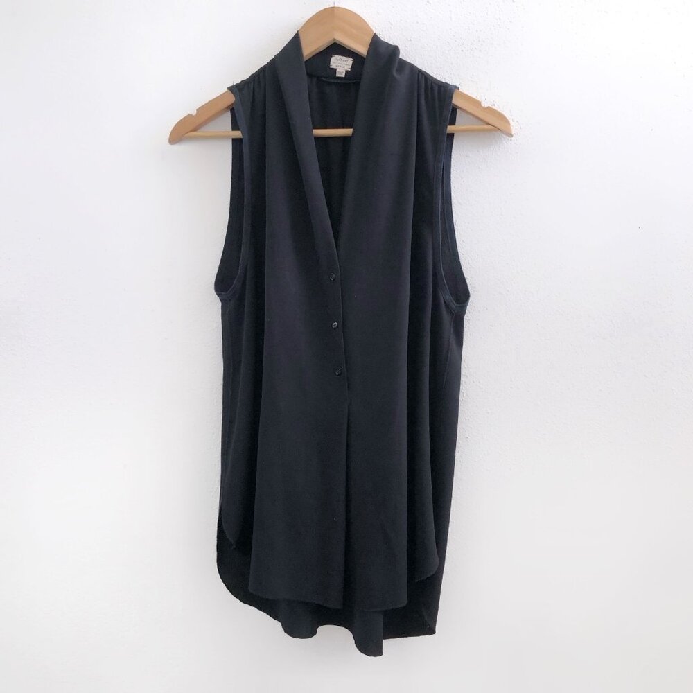 Aritzia Sleeveless Black Draped V-Neck Blouse